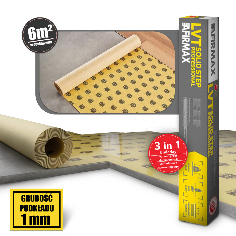 Podkłady pod panele WINYLOWE LVT- Afirmax LVT Solid Step Professional 1 mm (6 m2)
