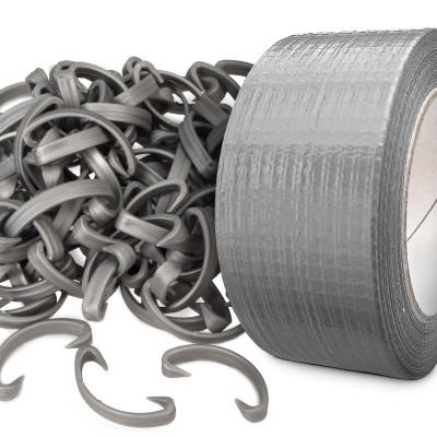 Klamry do otulin szarych 100 szt + taśma duckt