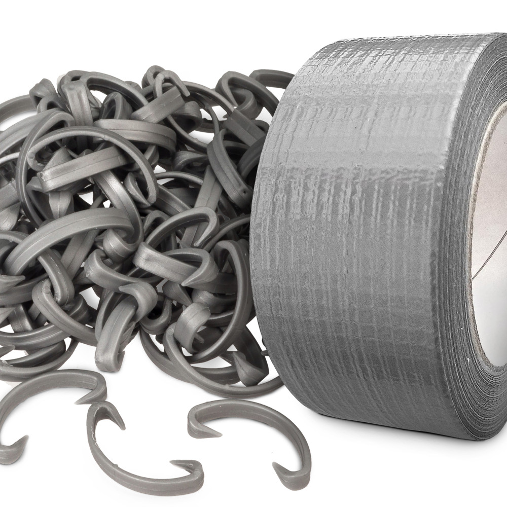 Klamry do otulin szarych 100 szt + taśma duckt