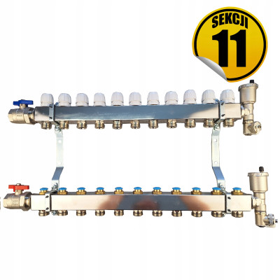 Rozdzielacz ze stali nierdzewnej Optimum2 plus, do instalacji ogrzewania podłogowego i chłodzenia, 10 sekcji CAPRICORN