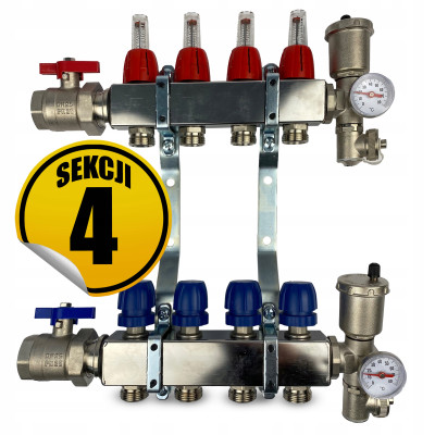 Rozdzielacz ze stali nierdzewnej Premium3, do instalacji grzewczych sekcji 4 CAPRICORN