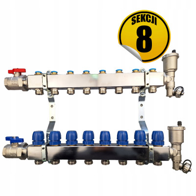 Rozdzielacz ze stali nierdzewnej OPTIMUM2 plus, do instalacji CO i wodnych sekcji 8 CAPRICORN