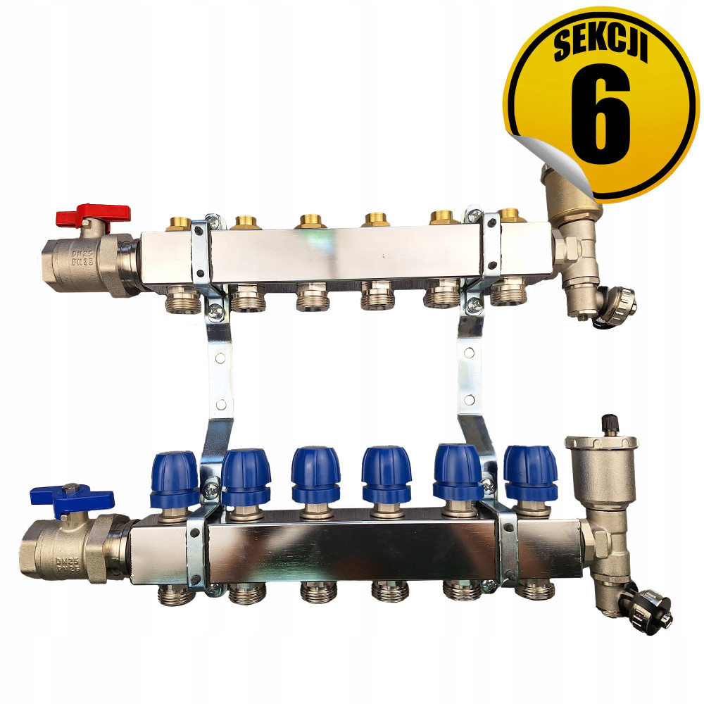 Rozdzielacz ze stali nierdzewnej OPTIMUM2 plus, do instalacji CO i wodnych, sekcji 6 CAPRICORN