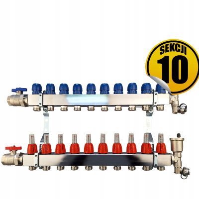 Rozdzielacz ze stali nierdzewnej Premium2 sekcji 10 do instalacji grzewczych i wodnych CAPRICORN