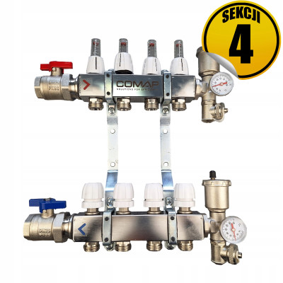 Rozdzielacz ze stali nierdzewnej Premium3, do instalacji CO i wodnych SEKCJI 4 CAPRICORN