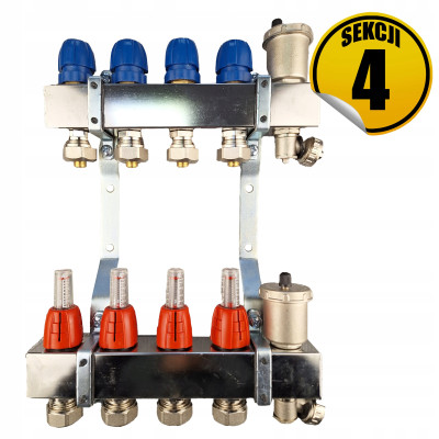 Rozdzielacz ze stali nierdzewnej Premium11, do systemów grzewczych sekcji 4 CAPRICORN