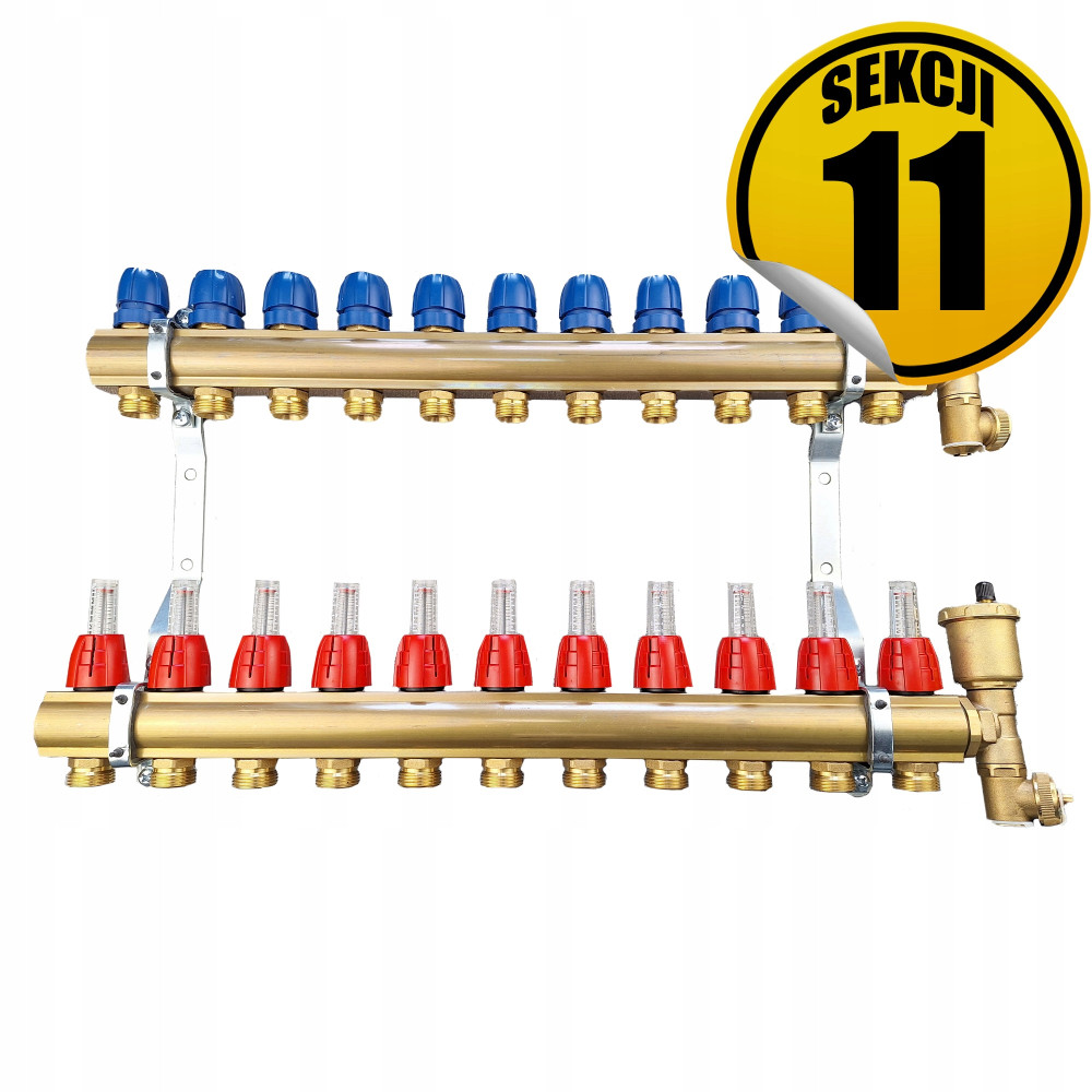 CAPRICORN Rozdzielacz mosiężny PREMIUM2, bez zaworów kulowych, 11 sekcji.