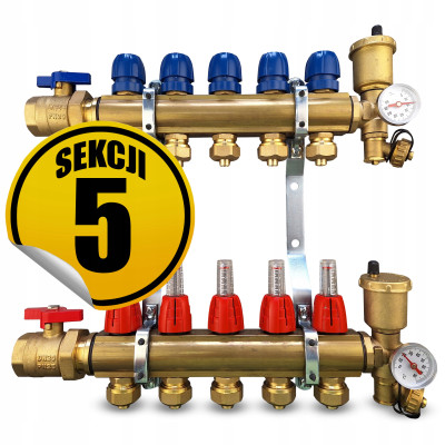 CAPRICORN Rozdzielacz mosiężny PREMIUM3, 5 sekcji.