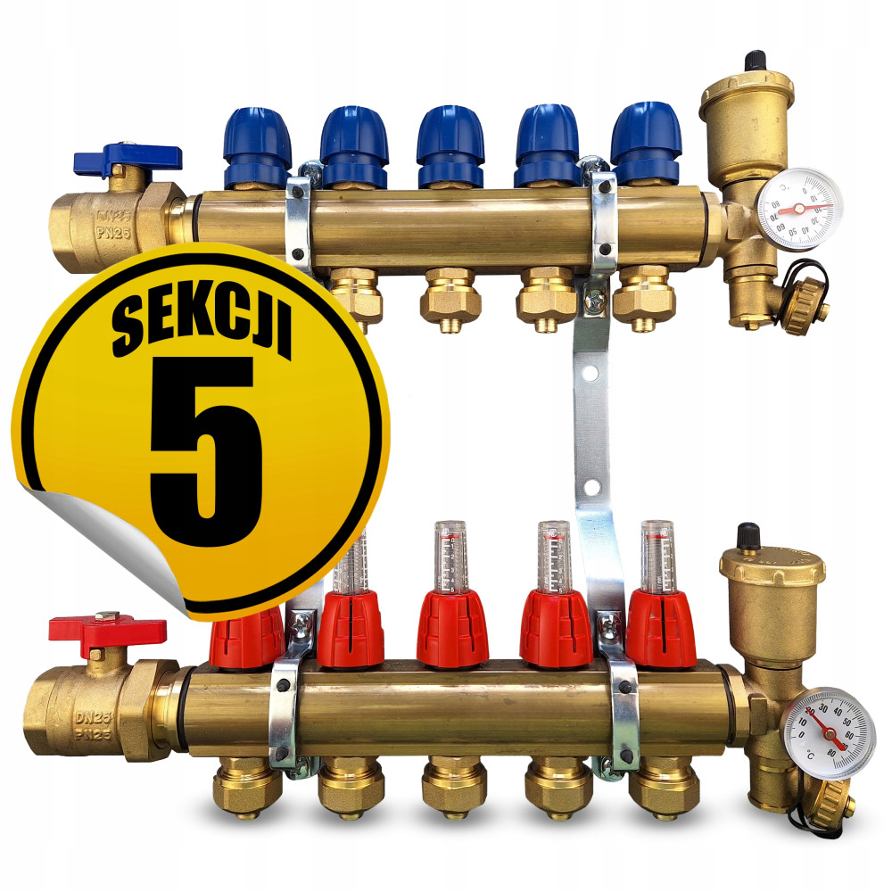 CAPRICORN Rozdzielacz mosiężny PREMIUM3, 5 sekcji.