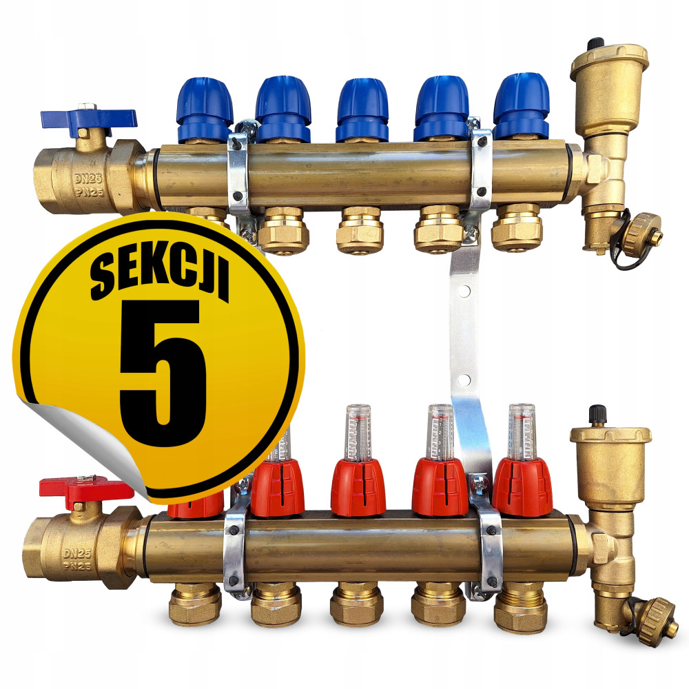 CAPRICORN Rozdzielacz mosiężny PREMIUM1, 5 sekcji.