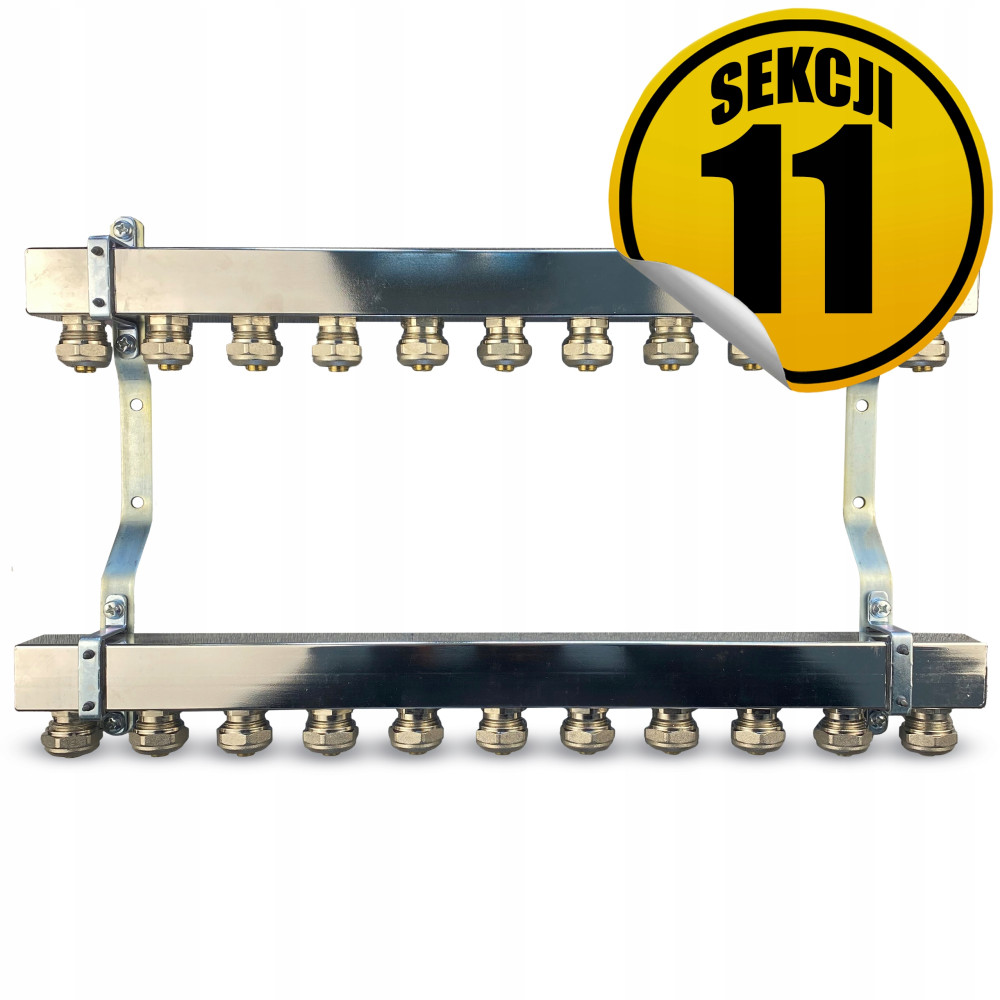 CAPRICORN Rozdzielacz ze stali nierdzewnej do centralnego ogrzewania SOLID1 16x2, 11 sekcji.