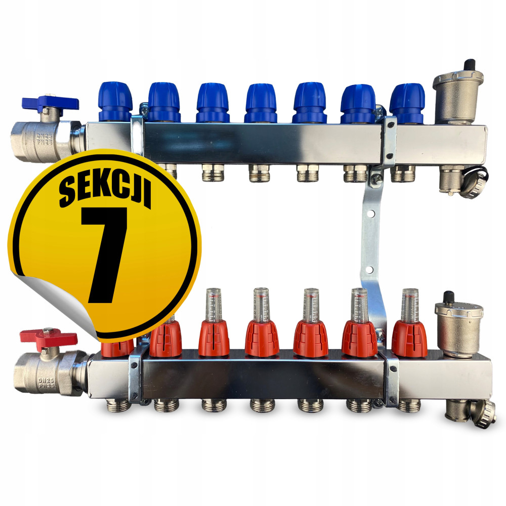Rozdzielacz ze stali nierdzewnej Premium21, do instalacji grzewczych, sekcji 7 CAPRICORN