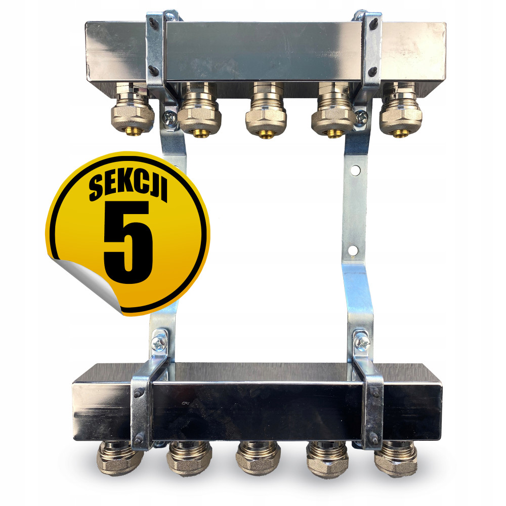 CAPRICORN Rozdzielacz ze stali nierdzewnej do c.o. SOLID1,16x2, 5 sekcji.