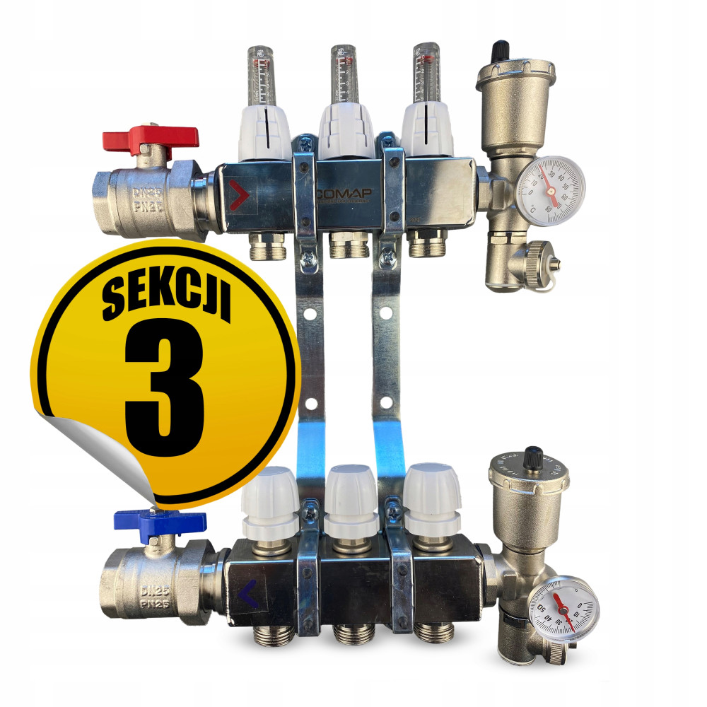 Rozdzielacz ze stali nierdzewnej Premium3, do CO i ogrzewania podłogowego sekcji 3 CAPRICORN