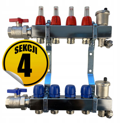 Rozdzielacz ze stali nierdzewnej Premium21 do instalacji grzewczych, sekcji 4 CAPRICORN