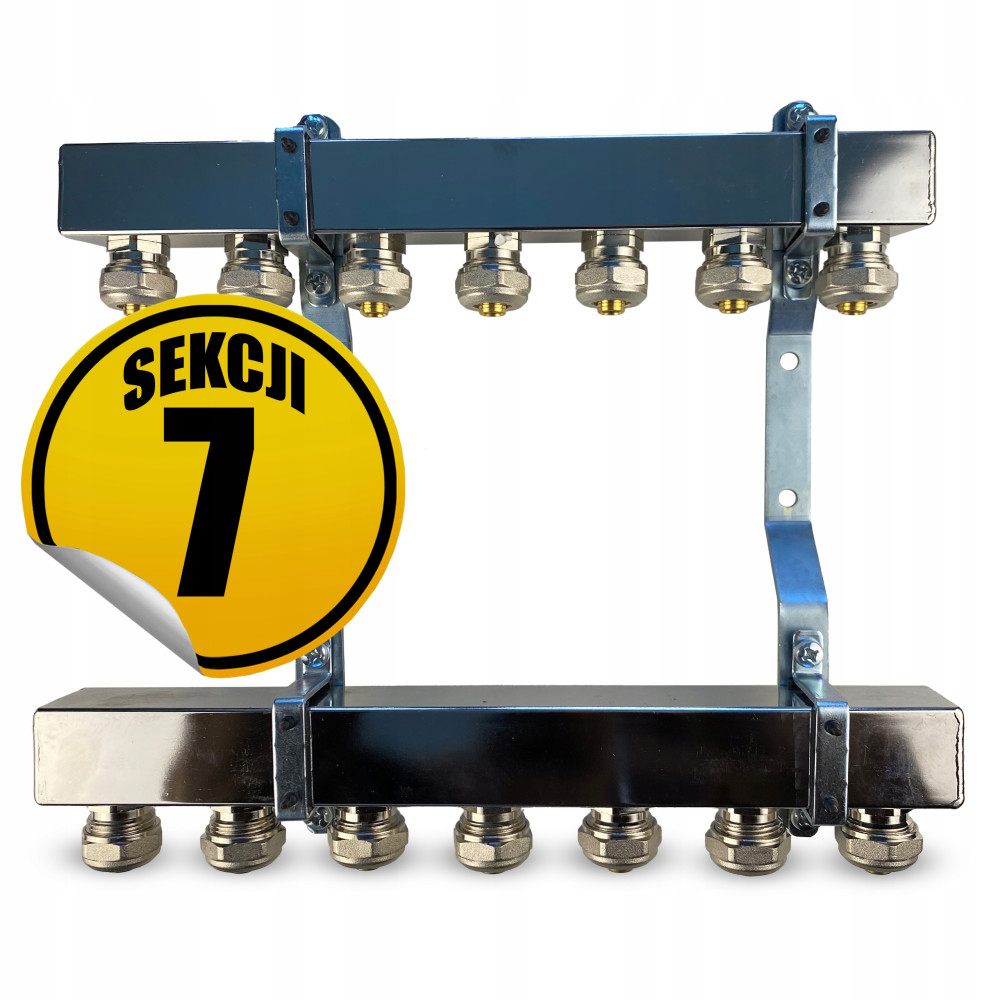 CAPRICORN Rozdzielacz ze stali nierdzewnej do centralnego ogrzewania SOLID1 16x2, 7 sekcji.