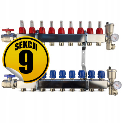 Rozdzielacz ze stali nierdzewnej Premium3, do instalacji centralnego ogrzewania sekcji 9 CAPRICORN