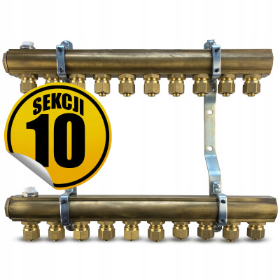 CAPRICORN Rozdzielacz mosiężny 40mm z odpowietrznikiem16X2, 10 sekcji.