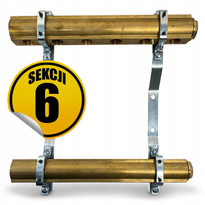 CAPRICORN Rozdzielacz mosiężny SOLID3 do centralnego ogrzewania, 6 sekcji.