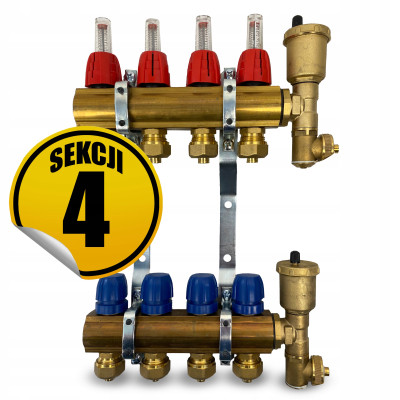 CAPRICORN Rozdzielacz mosiężny PREMIUM3, 4 sekcji.