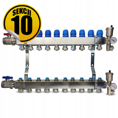 Rozdzielacz ze stali nierdzewnej Premium 3.1 sekcji 10, ogrzewanie podłogowe i grzejnikowe CAPRICORN