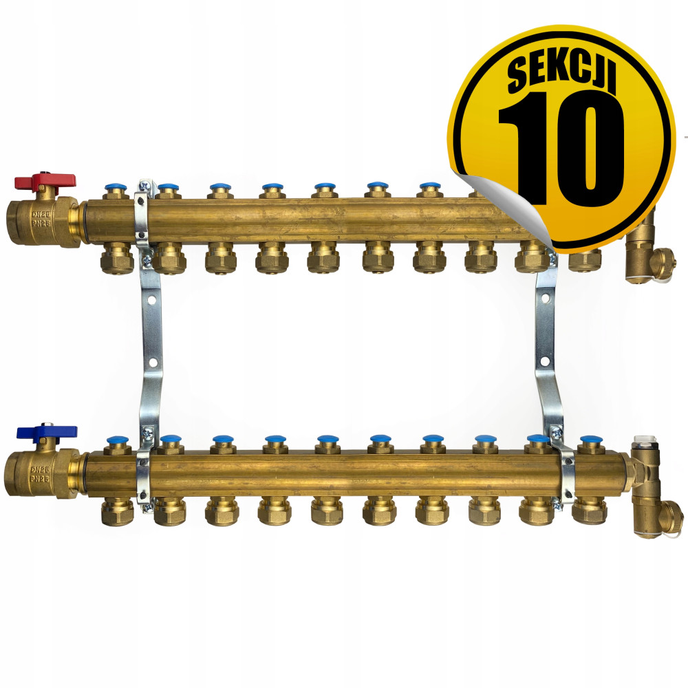 CAPRICORN Rozdzielacz mosiężny STANDARD2, 10 sekcji.
