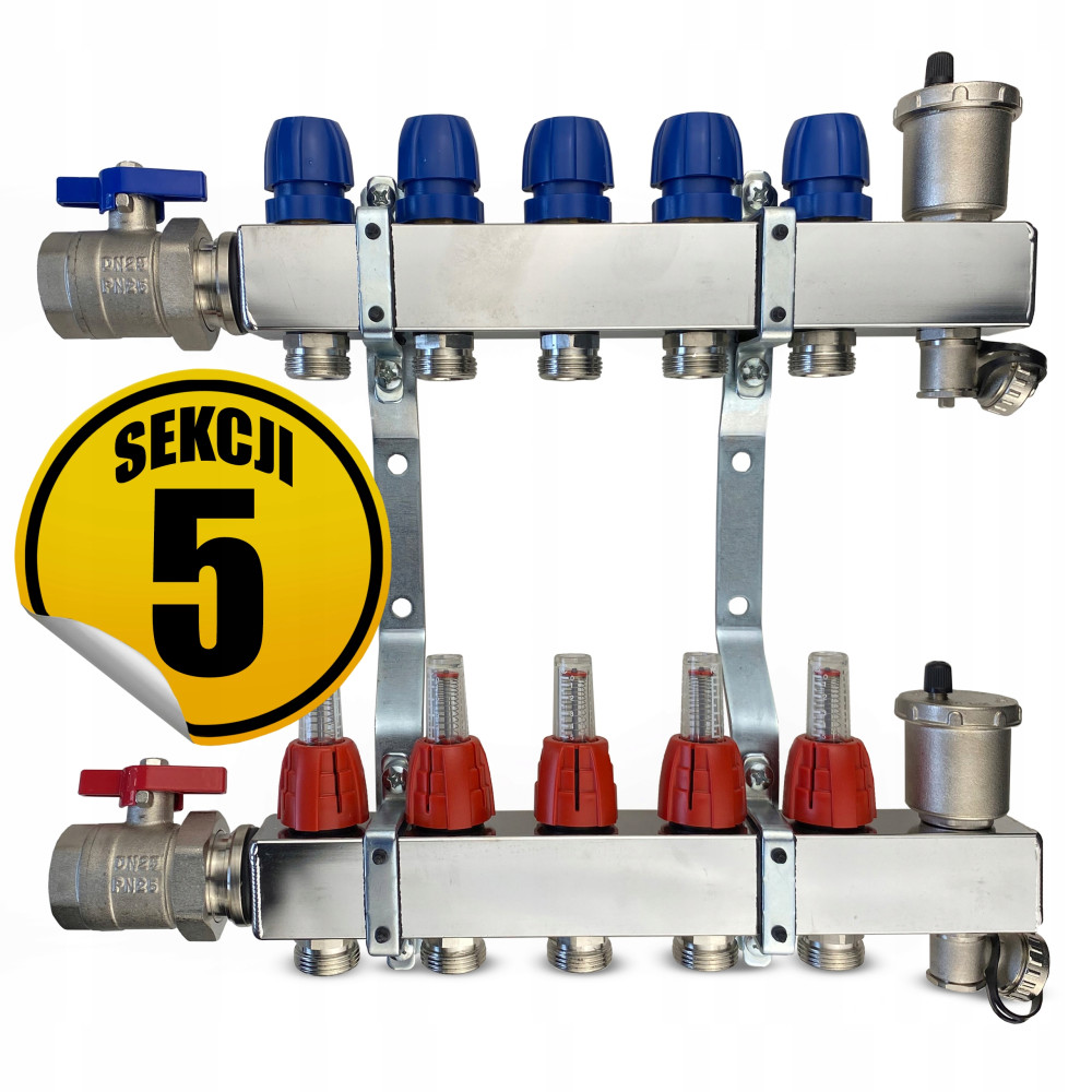 CAPRICORN Rozdzielacz ze stali nierdzewnej Premium21, do instalacji centralnego ogrzewania sekcji 5.