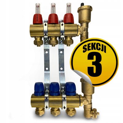 CAPRICORN Rozdzielacz mosiężny PREMIUM2 bez zaworów kulowych, 3 sekcje.