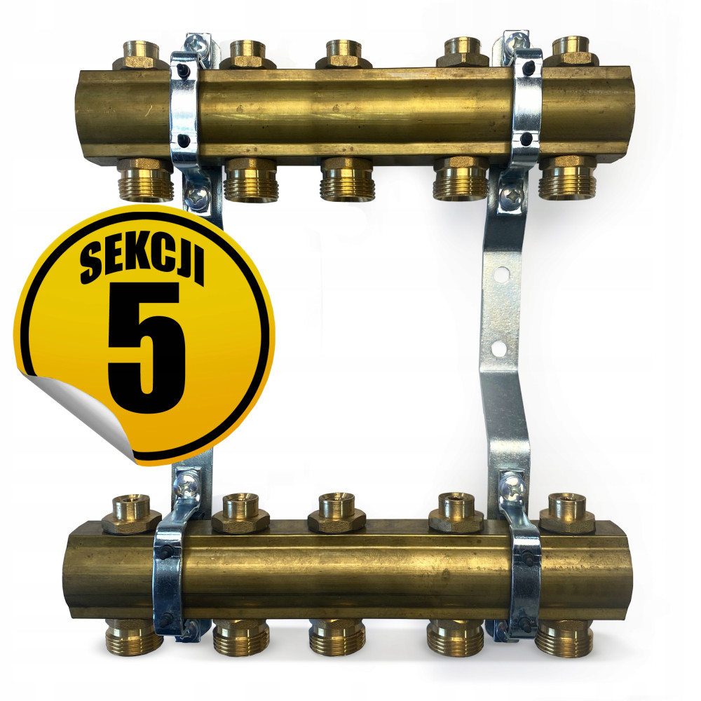 CAPRICORN Rozdzielacz mosiężny SOLID3 do centralnego ogrzewania, 5 sekcji.