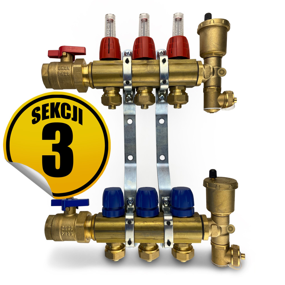 CAPRICORN Rozdzielacz mosiężny PREMIUM3, 3 sekcje.