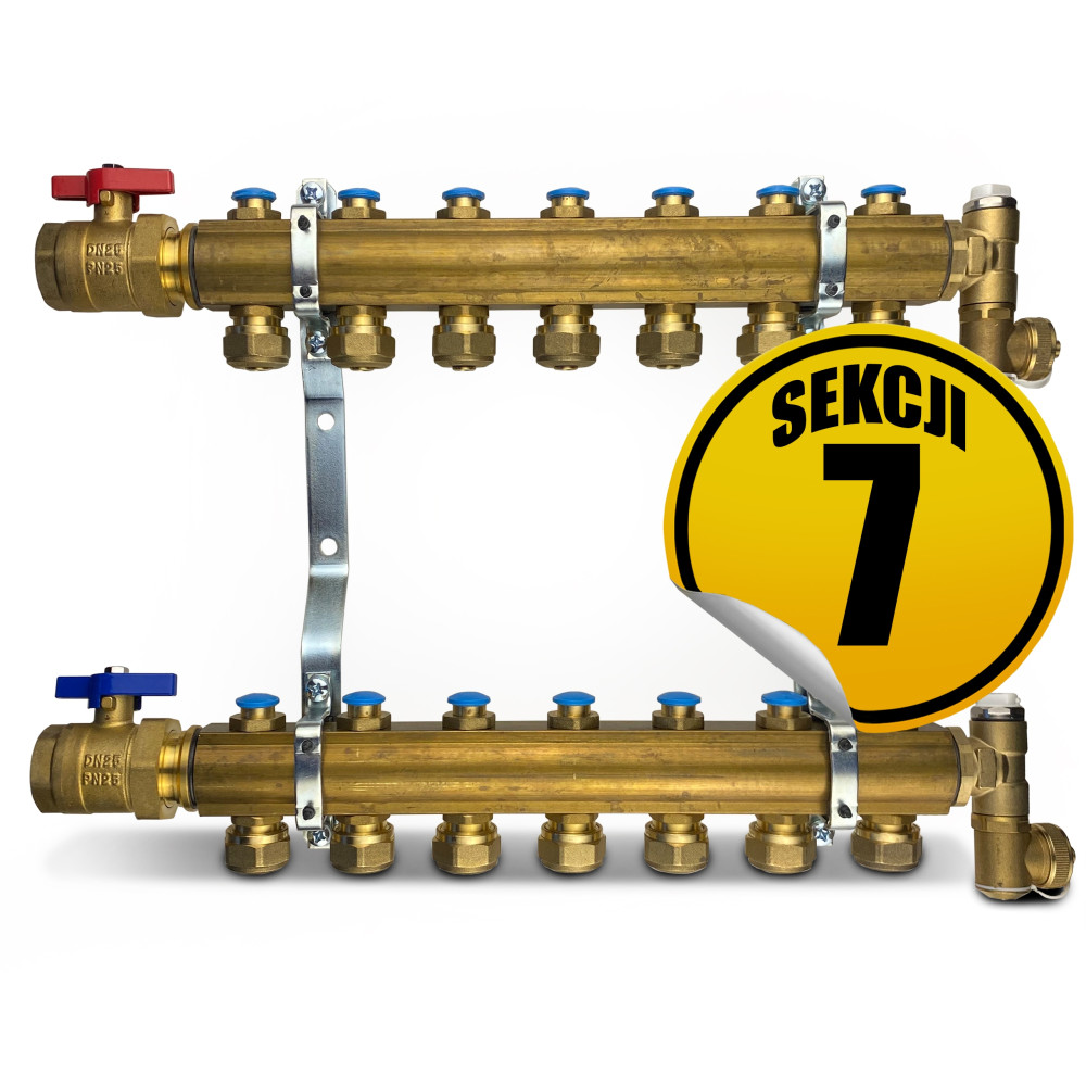 CAPRICORN Rozdzielacz mosiężny standard2 z podwodami, 7 sekcji.