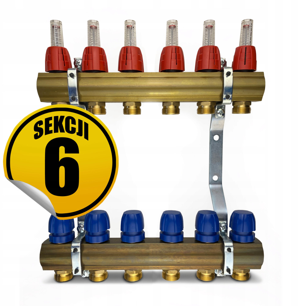 CAPRICORN Rozdzielacz mosiężny OPTIMUM1 z obwodami, 6 sekcji.