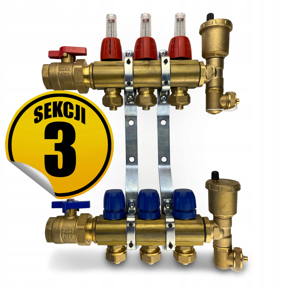 CAPRICORN Rozdzielacz mosiężny OPTIMUM1, 3 sekcje i obwody.