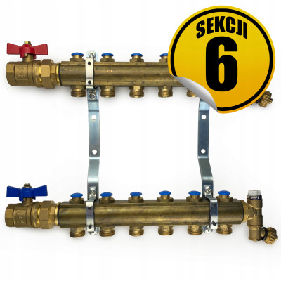 CAPRICORN Rozdzielacz mosiężny STANDARD1, 6 sekcji.