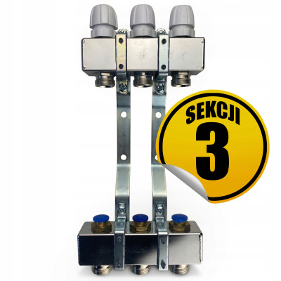 CAPRICORN Rozdzielacz ze stali nierdzewnej do instalacji grzewczych i chłodniczych 3 sekcji.
