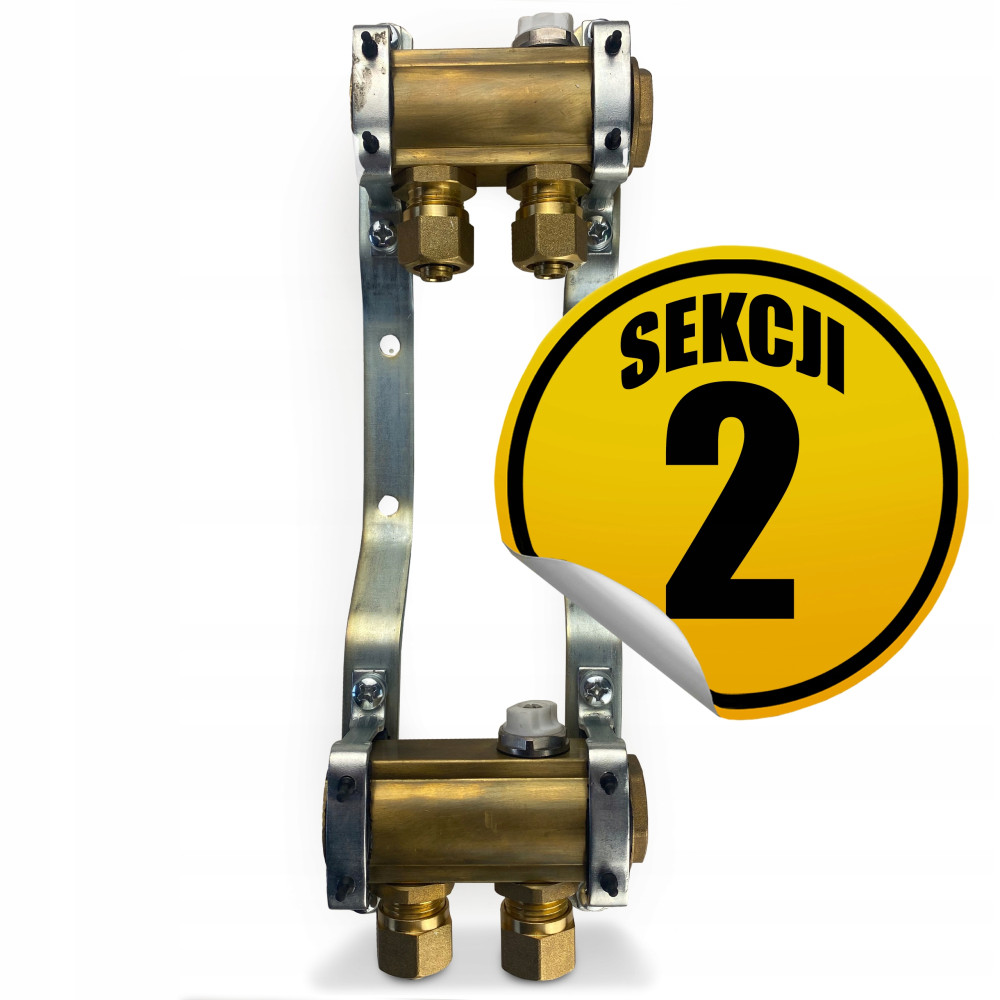 CAPRICORN Rozdzielacz mosiężny 40mm do centralnego ogrzewania z odpowietrznikiem, 2 sekcje.