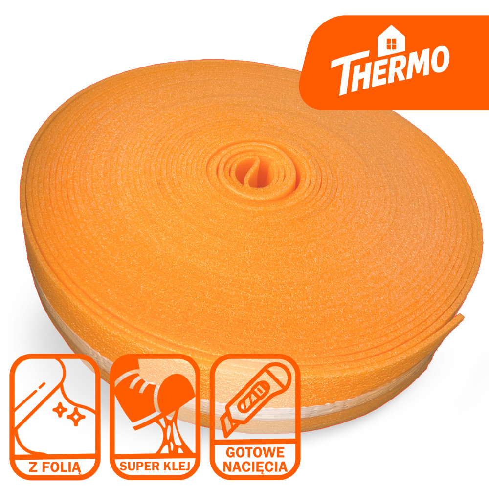 Taśma dylatacyjna pomarańczowa z folią i klejem TD/PE